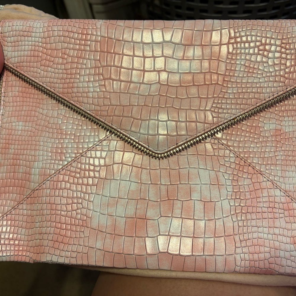 Rebecca Minkoff Pink Crocodile-Embossed Clutch